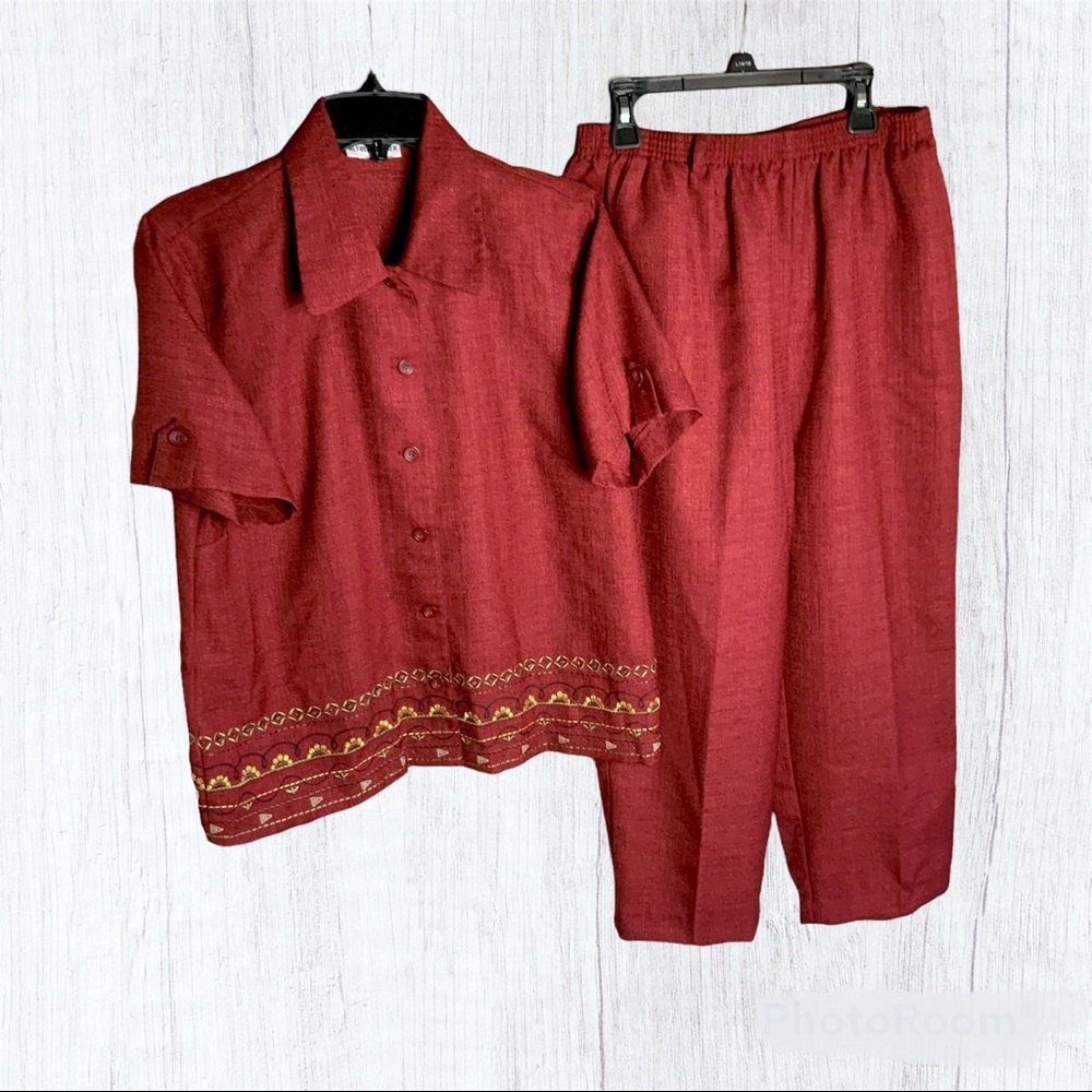 Alfred Dunner Vintage Rust Brick Red Pant/Capris? Suit Wm 10